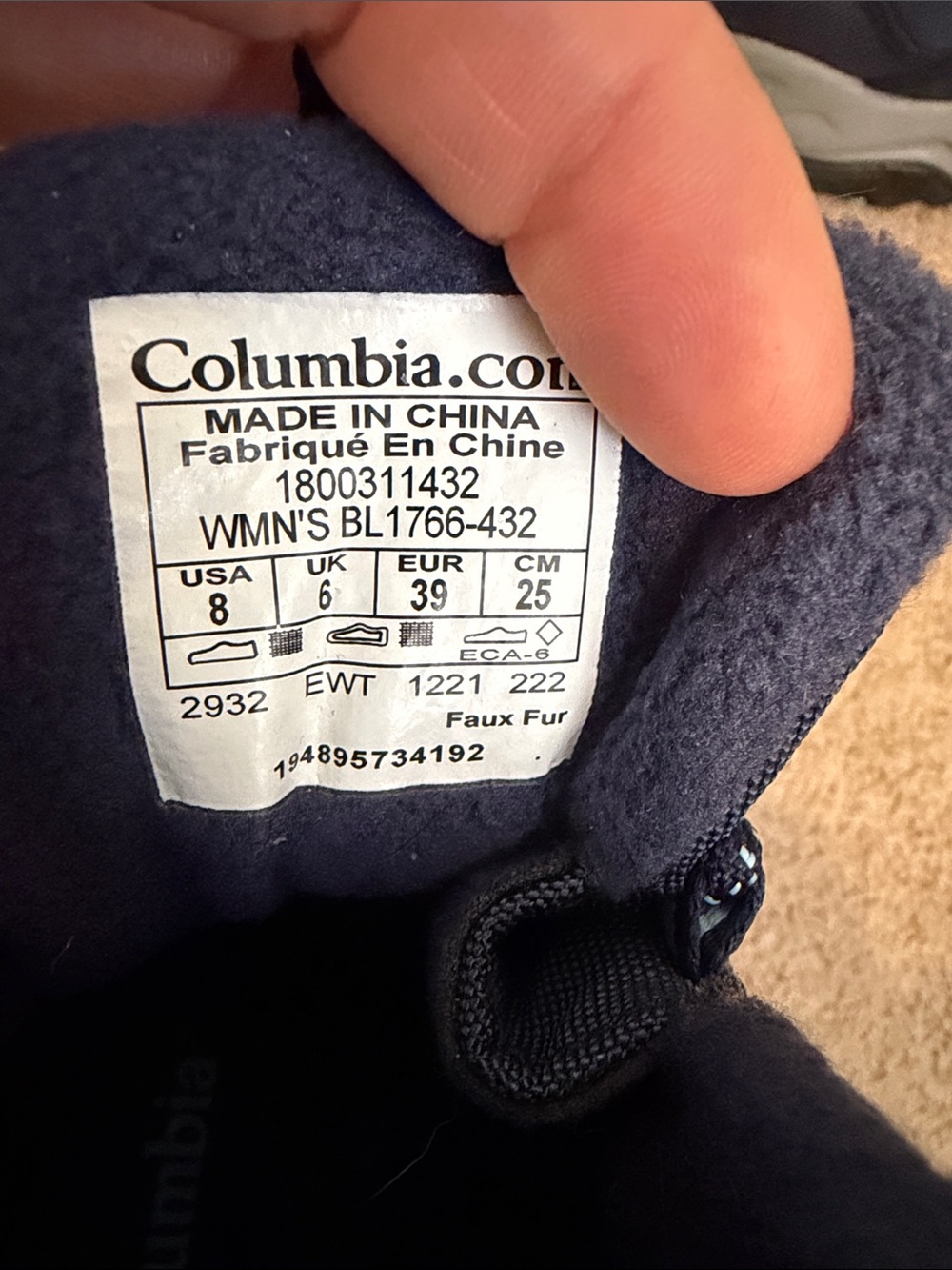 Columbia Navy Quilted Lace-Up Ankle Snow Boots with Light Blue Accents - Picture 2 of 4